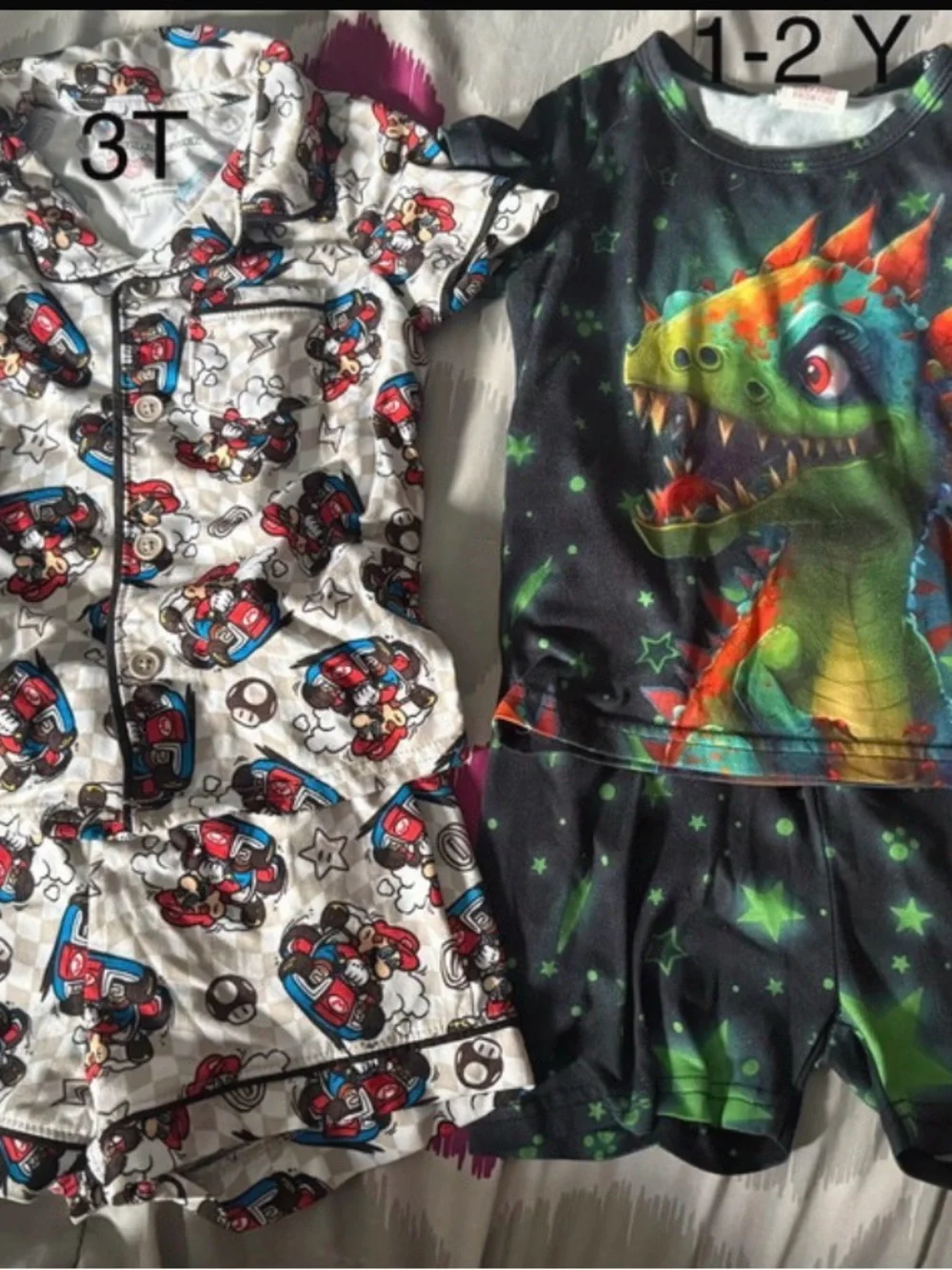 Kids 2-Piece Dino & Character Pajama Sets - Black & White